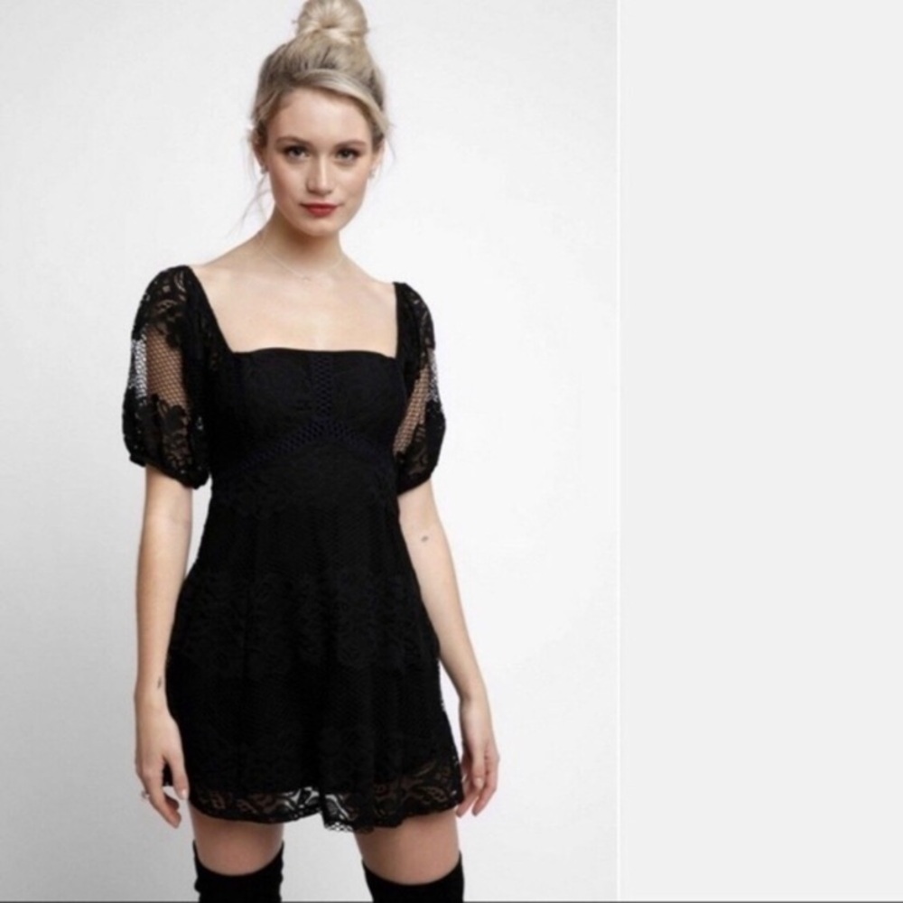 Free People Be Your Baby Black Lace Babydoll Mini Dress Small S RR12 - Picture 2 of 16
